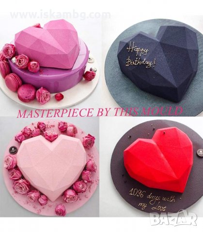 3D ГОЛЯМО РЕЛЕФНО СЪРЦЕ, ДИАМАНТЕНО, СИЛИКОНОВ МОЛД ФОРМА ЗА КЕКС, ТОРТА - код 3152 , снимка 7 - Форми - 33889251