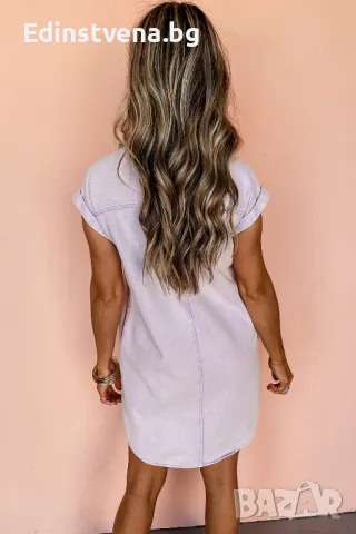 Дамска светлолилава дънкова рокля тип риза, снимка 3 - Рокли - 49966433