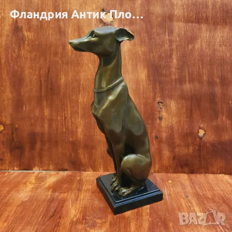 Бронзова скулптура на хрътка върху мраморна основа, снимка 3 - Статуетки - 49648505