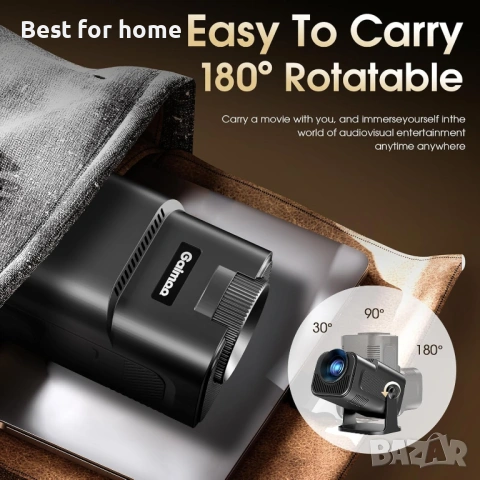 Мини проектор 1080P FHD 4K поддръжка Преносим проектор с WiFi и Bluetooth 180° , снимка 2 - Плейъри, домашно кино, прожектори - 53357738