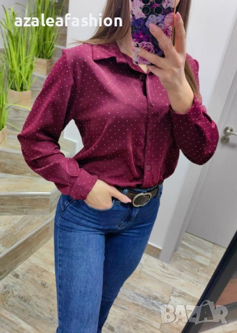 Дамска риза с камъчета цвят бордо, снимка 6 - Ризи - 53082495