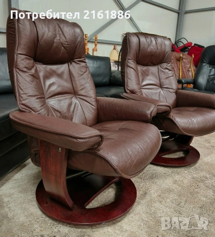 Комплект от две Relax кресла с табуретка от естествена кожа , снимка 2 - Дивани и мека мебел - 54129600