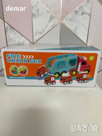 LEYAOYAO Камион с 4 противопожарни коли със светлини и звуци, играчка за малки деца, снимка 8 - Коли, камиони, мотори, писти - 44391828