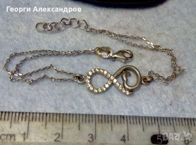 БЕЗКРАЙНА ЛЮБОВ Нежна Романтична Скъпоценна СРЕБЪРНА Гривна СРЕБРО 925 с БЯЛА ПОЗЛАТА и ЦИРКОНИ, снимка 6 - Гривни - 52338664