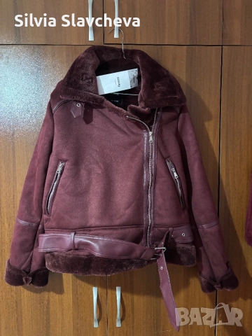Яке байкър-цвят бордо, снимка 2 - Якета - 52896440