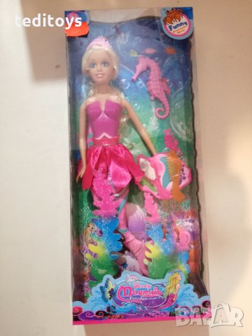 Кукла РУСАЛКА в кутия с огледало,гребен и морско конче, снимка 1 - Кукли - 31108366
