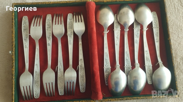 Посребрени мелхиорени лъжици ,вилици за супа от СССР 