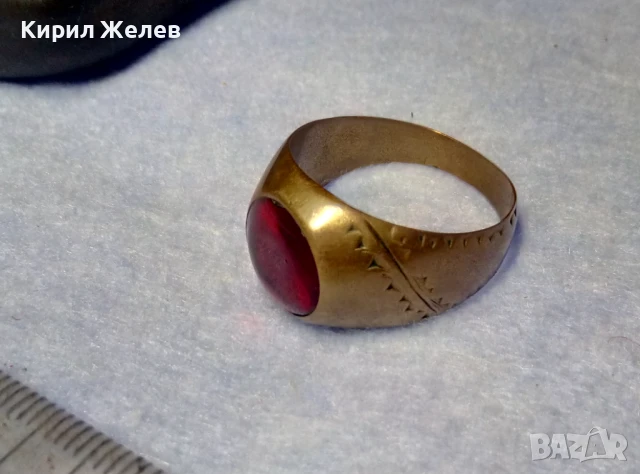 СТАРИНЕН КЛАСИЧЕСКИ КАТАЛИНЕН МЕДЕН ПРЪСТЕН СТИЛНО РЪЧНО ОРНАМЕНТИРАН РЯДКО РЕТРО БИЖУ 41174, снимка 2 - Антикварни и старинни предмети - 50528655
