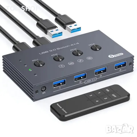 TJCXELE ​​​​USB превключвател, USB 3.0, 4 входа - 4 изхода, дистанционно, 4 USB 3.0 A към A кабела