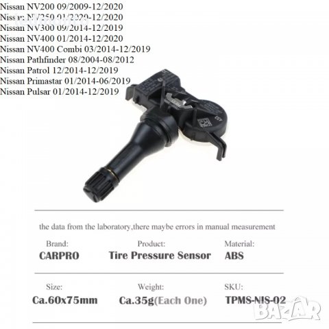 ТПМС сензори за налягане на гумите Нисан TPMS Nissan NV200 NV300, снимка 5 - Части - 38363060