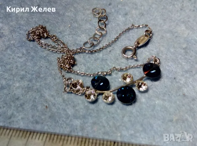 ПРЕЛЕСТНО ФЛОРАЛНО СКЪПОЦЕННО СРЕБЪРНО КОЛИЕ СРЕБРО 925 с БЯЛА ПОЗЛАТА ЧАСТ от КОМПЛЕКТ 48603