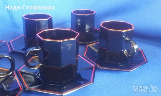 Комплект черен аркопал с червена ивица за кафе френски, снимка 3 - Чаши - 35435711