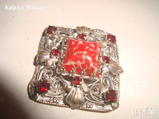 СКЪПОЦЕННА ПОСРЕБРЕНА ФИЛИГРАННА БРОШКА с КОРАЛОВ ЯСПИС и ФАСЕТИРАНИ ГРАНАТИ АРТ-ДЕКО 17641, снимка 6 - Други - 31308714