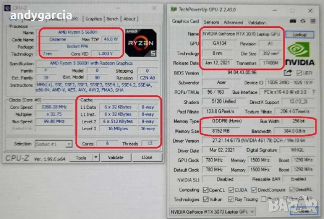 NVidia RTX 3070 8GB/AMD Ryzen 5/16GB RAM/512GB SSD/17.3 FHD 144hz IPS/Acer Nitro 5, снимка 14 - Лаптопи за игри - 51973102