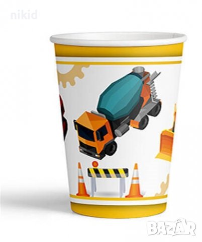 Строителни машини багер кран камион 8 бр картонени чаши парти рожден ден, снимка 2 - Чаши - 37971799