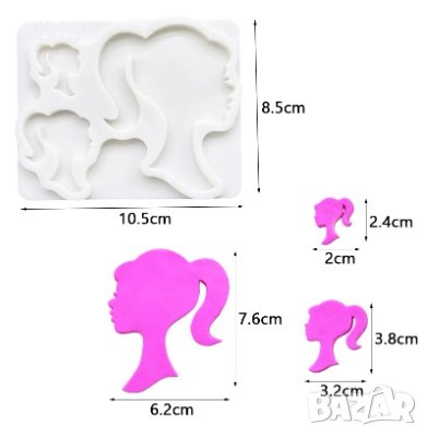 Барби Barbie момиче лице 3 размера лейди силиконов молд форма фондан гипс декор, снимка 2 - Форми - 42459111