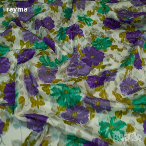Плат италианска дизайнерска копринена тафта принт цветя, снимка 6 - Поли - 34237309