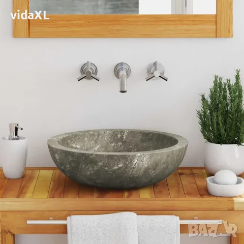 vidaXL Сива мивка, Ø40x12 см, мрамор, снимка 3 - Мивки - 56146154