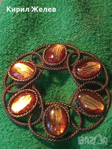 СТАРА ЛАКИРАНА МЕСИНГОВА РЕТРО АРТ СТИЛ БРОШКА с ЦВЕТНО СТЪКЛО Тип МУРАНО 31898, снимка 12 - Антикварни и старинни предмети - 48160239