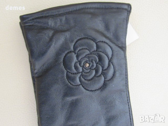 Черни дамски кожени ръкавици с подплата от естествена кожа, нови, снимка 2 - Ръкавици - 31870171