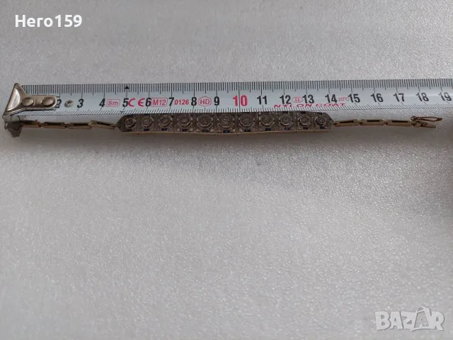 Прекрасна антикварна гривна с диаманти-1.55 карата и сапфири, Арт Деко-сребро злато серификат, снимка 7 - Гривни - 56144014