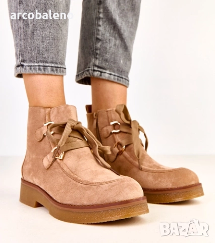 Дамски изолирани боти до глезена с декоративни връзки от Katrins, 2цвята , снимка 2 - Дамски боти - 52024199