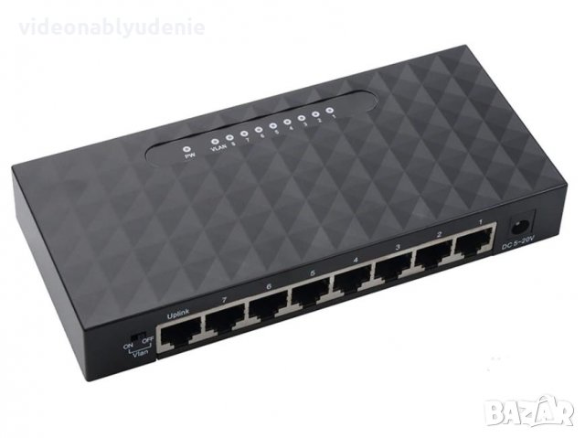 8 Port VLAN Auto-Uplink Auto-MDI/MDIX FAST Switch 7+1 DC Мрежови IP Камери NVR 8 Портов Суич RTL8370, снимка 2 - Суичове - 29270941