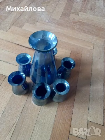 Комплект вази/чаши синьо стъкло