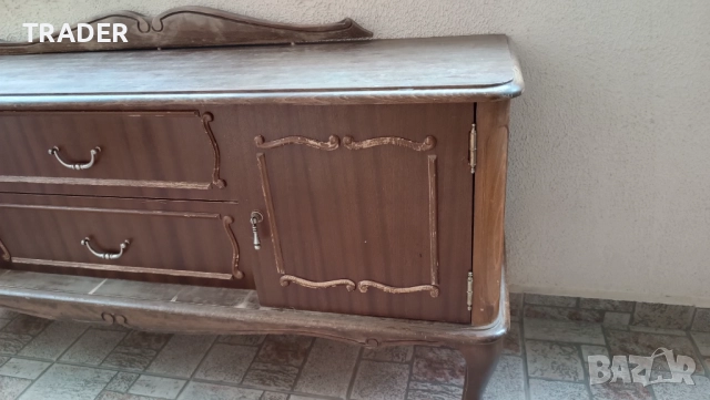 винтидж ретро шкаф за телевизор скрин холова секция с декоративни елементи, снимка 3 - Шкафове - 40374963