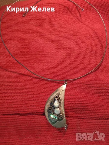 РАЗКОШНА СРЕБЪРНА ОГЪРЛИЦА с КРАЛСКИ СЕДЕФ СРЕБРО ВИСОКА ПРОБА РЪЧНА РАБОТА ЧАСТ от КОМПЛЕКТ 47560, снимка 15 - Антикварни и старинни предмети - 49656358