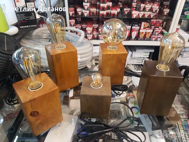 Настролна лампа нощна лампа дърво битова Е27, снимка 2 - Настолни лампи - 49995458