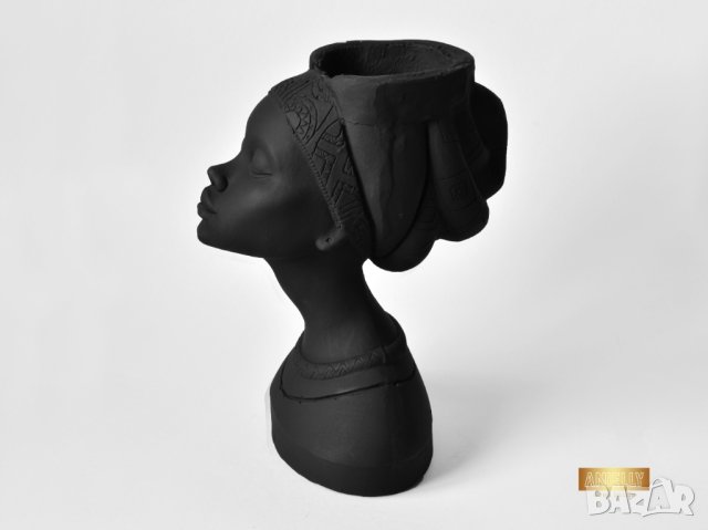 Кашпа с форма на глава на африканска жена / Подарък за дома / Кашпа за цветя и сукуленти, снимка 3 - Декорация за дома - 40521450