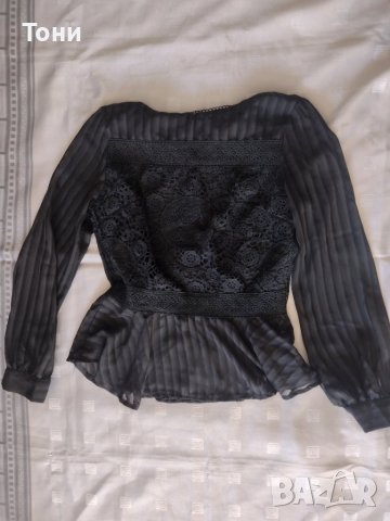 Елегантна черна блуза с дантела unica 
