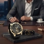 Елегантен мъжки комплект – часовник с черна каишка и гривна с метален щит, снимка 8