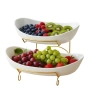 Луксозна двуетажна етажерка за плодове с керамични купи и златна стойка (2 нива), снимка 2