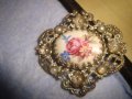 СТАРА БРОНЗОВА ПОСРЕБРЕНА АР НУВО ФЛОРАЛНА ФИЛИГРАННА РЕТРО БРОШКА с РЪЧНО РИСУВАН ПОРЦЕЛАН 29171, снимка 15