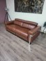 Кафяв кожен диван тройка "Moreno" с електрически релаксиращ механизъм, снимка 1 - Дивани и мека мебел - 42422624