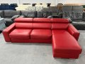 Червен кожен ъглов диван с функция легло и ракла, снимка 1 - Дивани и мека мебел - 39719355