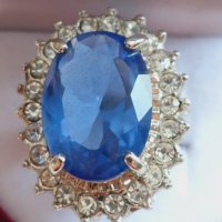Прекрасен дамски пръстен родий ,син топаз и циркони, снимка 11 - Пръстени - 42330887