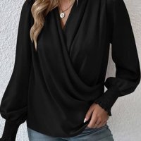 Дамска елегантна блуза в черно с дълъг ръкав, снимка 2 - Блузи с дълъг ръкав и пуловери - 42767016