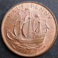 Монета Великобритания - 1/2 Пени 1967 г. Елизабет II, снимка 1 - Нумизматика и бонистика - 31741761