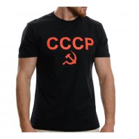 Нова черна мъжка тениска с трансферен печат СССР, Русия