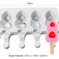 4 малки ескимо двойни сърца сладолед Popsicle Попсикъл молд силиконова форма калъп направа десерти, снимка 2 - Форми - 36438761