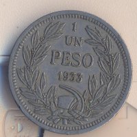 Чили 1 песо 1933 година, снимка 2 - Нумизматика и бонистика - 30150904