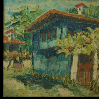 Картина, стара къща в Карлово, 1993 г., худ. Димитър Пачов, снимка 2 - Картини - 44605894