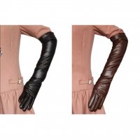 Дълги кожени ръкавици, черни, червени, снимка 3 - Ръкавици - 26542146
