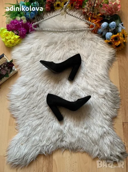 Велурени обувки с дебел ток Shoe aquarium, снимка 1