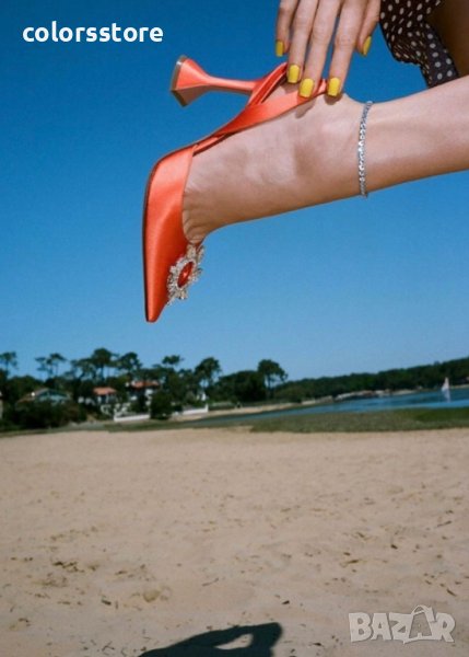 Сандали на ток - оранжев сатен - 2020-1, снимка 1