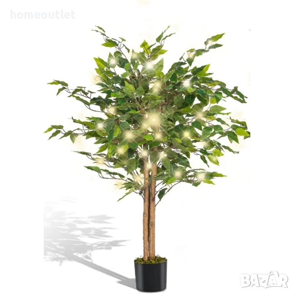 ПРОМОЦИЯ Изкуствен фикус бенджамин с енергоспестяващи лед светлини, к-т от 2бр, 152см A-GE23030, снимка 1