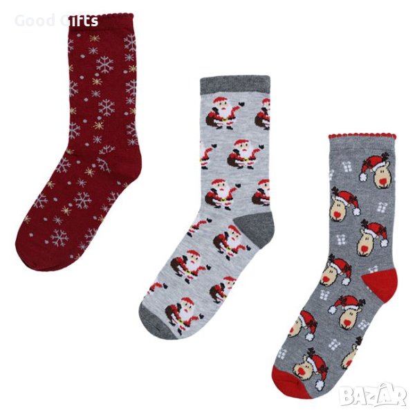 3 чифта Дамски Коледни чорапи Дядо Коледа и Еленчета, 36-41н, снимка 1